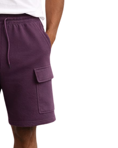 กางเกงขาสั้นคาร์โก้สีม่วงพลัมสำหรับผู้ชาย เอวยางยืด มีเชือกผูก สไตล์ลำลอง สตรีทแวร์ กระเป๋าหลายช่อง กางเกงขาสั้นฤดูร้อน รับทำโลโก้ตามสั่ง ผู้ผลิต OEM - Product Image 3
