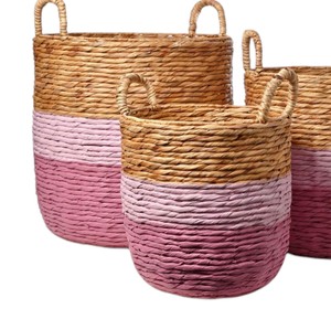 Eco Friendly Handmade Woven Water Hyacinth Basket Decorative Storage <b>Container</b> with Handles for Clothes and Toys - Product Image 2