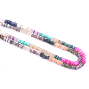 Perles Heishi en pierres précieuses naturelles multicolores, lisses et de forme cylindrique, 5-7 mm, mélange de pierres, perles de forme ronde unie, pour la création de bijoux. - Product Image 3