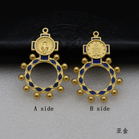 Bague unisexe tendance en alliage plaqué argent avec médaille Saint Benoît et chapelet d'une décade, pour la poche, style catholique, vente en gros