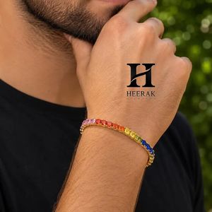 Men's Rainbow Gradient Tennis Necklace Gold Plated Colorful Multi <b>Gemstone</b> Iced Out Choker Chain Jewelry - Product Image 2