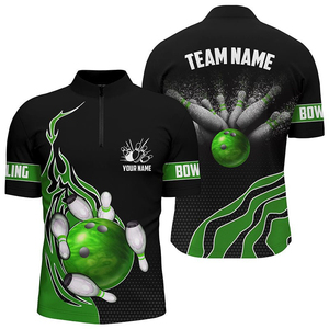 Chemise de bowling à col zippé 100 % polyester, impression sérigraphique personnalisée, imprimé par transfert thermique, motif léopard, séchage rapide, respirante - Product Image 6
