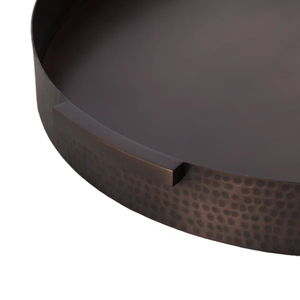 Vintage Style Textured Bronze Metal Platter Circular Hammered Decorative Tray for Barware <b>Candles</b> and Luxury Interior Design - Product Image 2