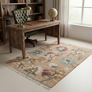 Natural Handwoven Geometric <b>Jute</b> <b>Rug</b> Modern Rustic Beige Multicolor Flatweave Anti-Slip Fringed Edges Living Room Home Decor - Product Image 2