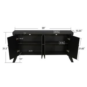 Aparador Industrial Refinado de 4 Puertas en Negro Sólido, Diseño de Almacenamiento Avanzado con Cierres de Bronce y Patas de Arco de Madera, Mesas Consola - Product Image 5