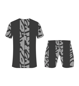 Conjunto de uniforme de fútbol sublimado personalizado para hombre, jersey con estampado de paneles en negro y gris y pantalones cortos a juego para profesionales - Product Image 3