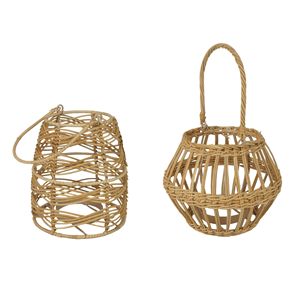 Farol de Ratán Abierto Estilo Costero, Portavelas Colgante, Jaula para Velas, Farol de Jardín, Portavelas de Cristal, Luz Decorativa para Interiores del Hogar - Product Image 1