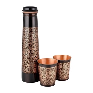 Botella de agua de cobre puro, acabado martillado y liso, para bebidas saludables, a prueba de fugas, reutilizable, botella deportiva de metal, juego de 4 unidades. - Product Image 5