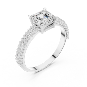 Luxury Asscher Cut Diamond <b>Ring</b> 18K <b>Gold</b> Engagement <b>Ring</b> Pave <b>Set</b> Lab Grown Diamond <b>Ring</b> Women Fine Jewelry - Product Image 3