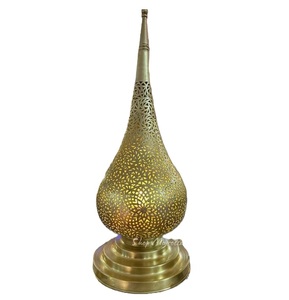 Moroccan table lamp handmade <b>brass</b> filigree desk light oriental gold floor <b>lantern</b> teardrop hollow design nightstand mood light - Product Image 4