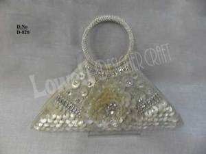 Beaded Trapeze <b>Clutch</b> With Pearl Decoration Ring Strap D-820 Sparkling Evening Party Bag - Product Image 1