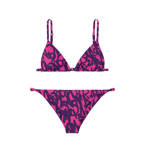 Premium 220 GSM Polyester Spandex <b>Bikini</b> <b>Set</b> Pink Purple Graffiti Print Custom Logo Women <b>Bikinis</b> <b>set</b> - Product Image 1
