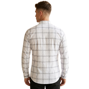 Camisa de Franela a Cuadros Blanca Beige para Hombre, Manga Larga, con Botones, Estilo Casual, Tela Suave Cepillada, para Uso Diario - Product Image 2