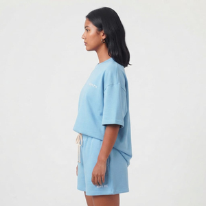 New Fashion Women's Solid-Color Casual Wear Short Sleeve T-Shirt & Short <b>Set</b> Customized OEM and ODM Serviced Women <b>Twin</b> <b>Set</b> - Product Image 3
