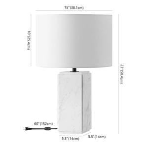 High End Marble <b>Table</b> <b>Lamp</b> With Minimal Rectangular <b>Base</b> Premium Drum Shade And Contemporary Designer Elegance - Product Image 6