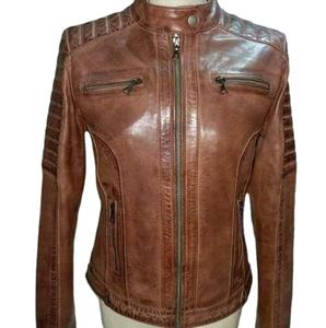Veste de mode motard personnalisée de haute qualité pour hommes en cuir véritable veste respirante de style classique de moto marron col montant - Product Image 5