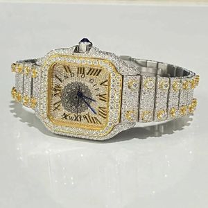 Splendide montre en diamant pour homme, mouvement à quartz analogique ETA, boîtier carré de luxe, chiffres romains, cristal saphir, bracelet en argent moissanite - Product Image 4