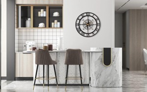 Roman Number And Compass Design Black Metal <b>Wall</b> <b>Clock</b> For Living Room And Office Adds Vintage And Nautical <b>Decor</b> Appeal - Product Image 3