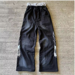 Pantalon de survêtement noir imprimé pour homme, taille élastique avec cordon de serrage, logo lettre décontracté sur la jambe gauche, tricoté mi-lourd, style automne - Product Image 5