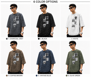 T-shirt graphique oversize pour homme avec fermeture éclair latérale, en coton délavé vintage, épaules tombantes, style streetwear, coupe ample - Product Image 6