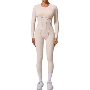 Custom Wholesale <b>Womens</b> <b>Long</b> <b>Sleeve</b> Lightweight Tight Sports <b>Bodysuit</b> High Elastic Gym Fitness Yoga One Piece Jumpsuit - Product Image 2