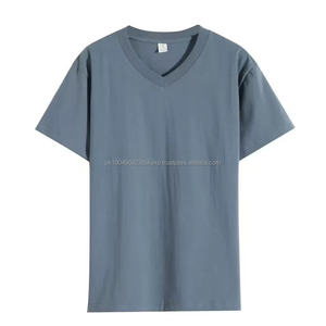 T-shirt pour homme en coton 100% 210G, coupe classique, couleur unie, impression de logo personnalisée, t-shirt blanc à col en V basique pour homme - Product Image 3