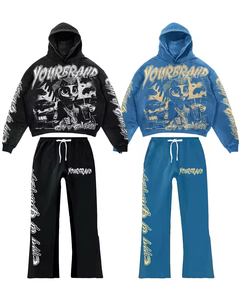 Ensemble de survêtement en polaire bleu pour homme, sweat-shirt à capuche et pantalon de jogging, deux pièces, vêtements de sport d'hiver - Product Image 4