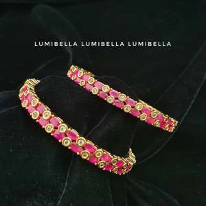 Fine Gold Bangles with <b>Ruby</b> and American Diamond Studded Design 2x6 Size - Product Image 3