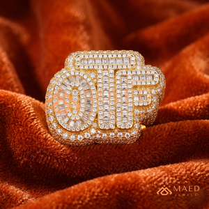 18K Gold Plated OTF Letter <b>Ring</b> <b>for</b> <b>Men</b> Iced Out Moissanite VVS Diamond Hip Hop <b>Ring</b> Baguette Cut Custom Initial Statement <b>Ring</b> - Product Image 1