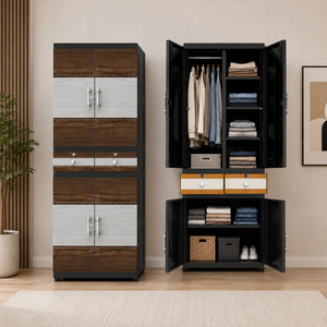 Naiba Drawer Fit Plastic <b>Wardrobe</b> Cabinet Brown with Drawer, Shelves & Hanger for Clothing Storage Bedroom Furniture - Product Image 1