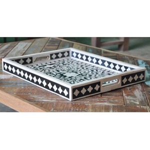 Bandeja Premium Hecha a Mano con Incrustaciones de Hueso para Decoración del Hogar, Servir, Mesa de Centro, Comedor, Regalo, Ecológica, Diseño Elegante - Product Image 2