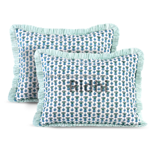 Housse de coussin lombaire à volants bleu aqua 20x26, imprimé floral en coton fait main, personnalisable, lavable en machine, décoration western - Product Image 1