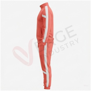 Ensemble de survêtement unisexe en corail, manches longues, col montant, fermeture éclair sur le devant, couleur unie, respirant, coupe décontractée, vêtements d'automne - Product Image 3