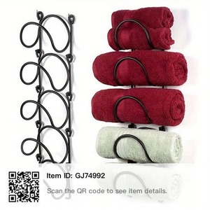Porte-serviettes minimaliste en métal noir en acier inoxydable, étagère de rangement simple pour salle de bain avec support pour serviettes pliées - Product Image 4