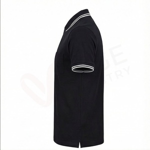 Polo à manches courtes noir pour homme avec fermeture éclair et poche, design tricoté uni décontracté, coupe classique - Product Image 3