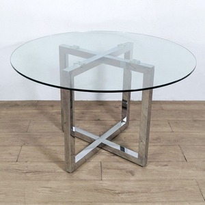 Table basse en métal et verre, acier inoxydable, gris, acier inoxydable, verre trempé - Product Image 1