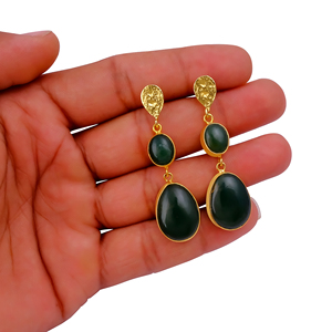 Gold Plated <b>Green</b> Aventurine Gemstone Drop <b>Earring</b> Wholesale Boho Jewelry for Mothers Day Gifts - Product Image 5