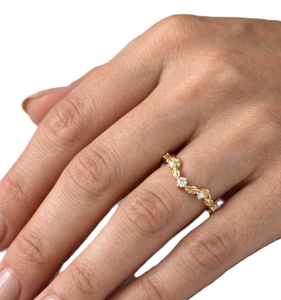 Delicate Round Lab Diamond 18K Solid Gold Minimalist Nature Inspired V Shape Created Diamond Ring Anniversary Gift Fashion Ring - Product Image 5