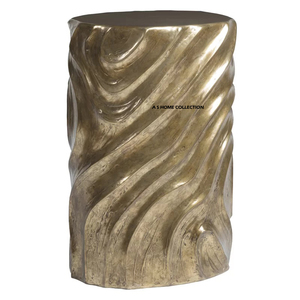 Table d'appoint et de bout de canapé de luxe en aluminium doré, forme ronde, texture gaufrée - Product Image 1