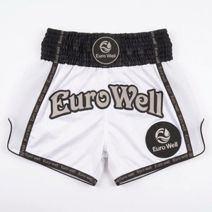 Custom Embroidered Front Logo Knee Length Mid Waist Muay Thai Shorts Flexible Side Split <b>Mens</b> Kickboxing <b>Trunks</b> Sports Gear - Product Image 4
