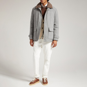 Veste parka en laine pour homme avec col en fourrure, coupe classique, simple boutonnage, manteau d'hiver chaud gris - Product Image 6