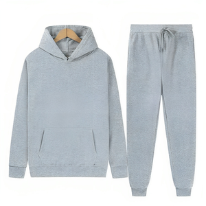 Ensemble sweat-shirt à capuche et pantalon de jogging unisexe blanc, manches longues, couleur unie, vêtements décontractés d'automne avec poches latérales et fermeture à cordon - Product Image 4