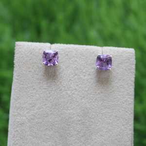 Cushion Cut Natural Amethyst Stud <b>Earrings</b> 925 Sterling Silver <b>Handmade</b> Purple Gemstone Jewelry Gift For Women - Product Image 6