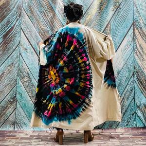 Traditionnel Tie Dye Motif Kimono Veste Bohème Festival Surdimensionné Veste Dentelle Garniture Femmes Kimono Longue Kimono Robe - Product Image 2