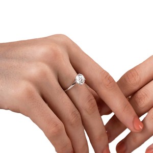 IGI Certified Round Brilliant Lab Created Diamond Engagement <b>Ring</b> Solitaire <b>Ring</b> 9K 10K Solid Gold Under Gallery Accent Diamonds - Product Image 4