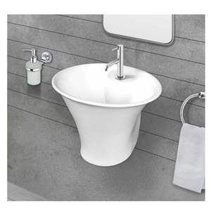 Lavabo de Pared Rectangular Minimalista de Cerámica 510x390x380mm, Lavabo Flotante con Pedestal de Columna, Acabado de Alto Brillo - Product Image 3