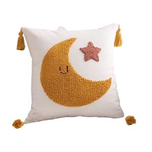 Hot Sale Cotton <b>Throw</b> <b>Pillow</b> With Tufted Moon And Star Design Square Decorative Cushion With Tassels Novelty Style - Product Image 1