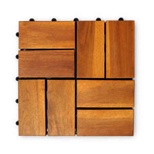 Dalles de terrasse en acacia écologiques modernes à 8 lames emboîtables, 12 mm, lisses, 30 cm x 30 cm, naturelles, pour extérieur, jardin, balcon, MPL Vietnam - Product Image 1