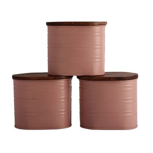 Handcrafted <b>Stackable</b> Metal <b>Storage</b> <b>Containers</b> with Wooden Lids Retro Kitchen Canisters for Food Preservation Cylinder Shape - Product Image 3