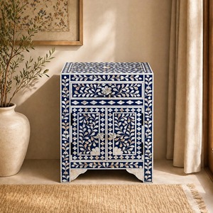 Living Room Furniture Home Mother of Pearl Furniture Mother of Pearl Inlay <b>Bedside</b> <b>Table</b> Indigo <b>Blue</b> Side <b>Table</b> - Product Image 5